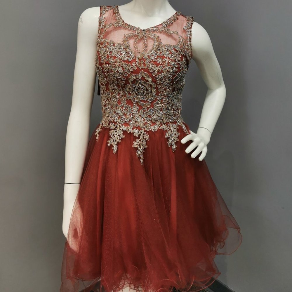 High neck burgundy/mauve semi jr prom short prom/formal gown